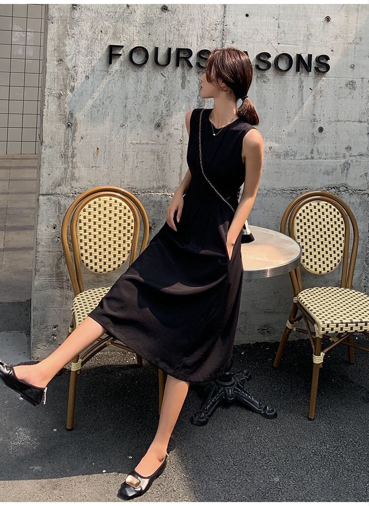 ワンピース ノースリーブ Aライン きれいめ カジュアル 膝丈 ひざ丈