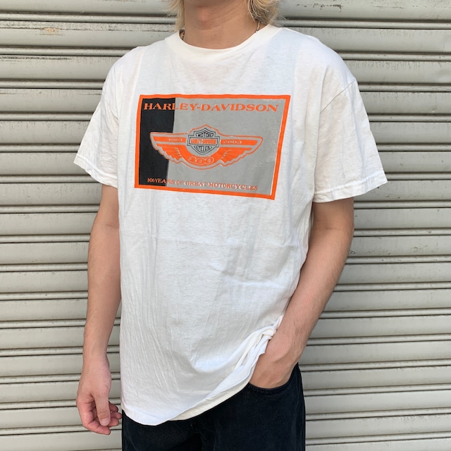 00s ハーレーダビッドソン 両面プリントロンT スリーブロゴ ブラック XL