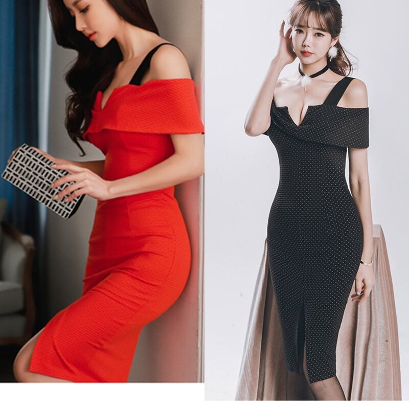 セクシー スリット入り タイトミニワンピース