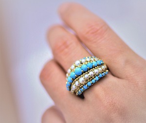 Turquoise & pearl gold ring circa 1950-60　ターコイス＆パール　ゴールドリング