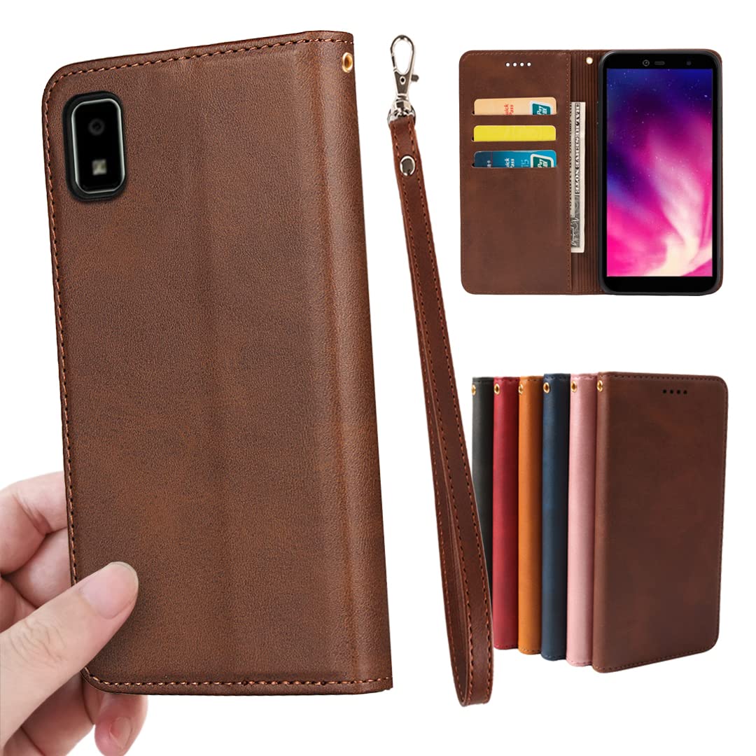 AQUOS wish3 SH-53D A302SH SH-M25 ケース 手帳型 ストラップ 同梱 AQUOSwish3 A303SH 適用 アクオス ウィッシュ3 手帳ケース アクオスウィッシュ3ケース ウィッシュ3ケース 手帳 AquosWish3 スマホケース 【GoKIGIoD】 財布型 内蔵マグネット 弱磁 カード収納 ストラップホール スタンド機能 レトロ ダークブラウン
