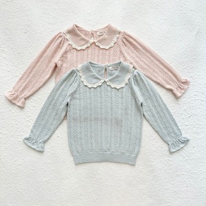 【予約商品】[90-140cm] pastel eyelet knit tops 2col