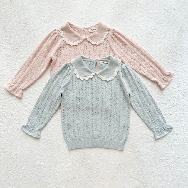 【予約商品】[90-140cm] pastel eyelet knit tops 2col