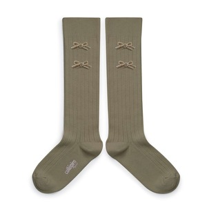 collegien/Hortense Ribbed Knee-high Socks with Velvet Bows - Sauge