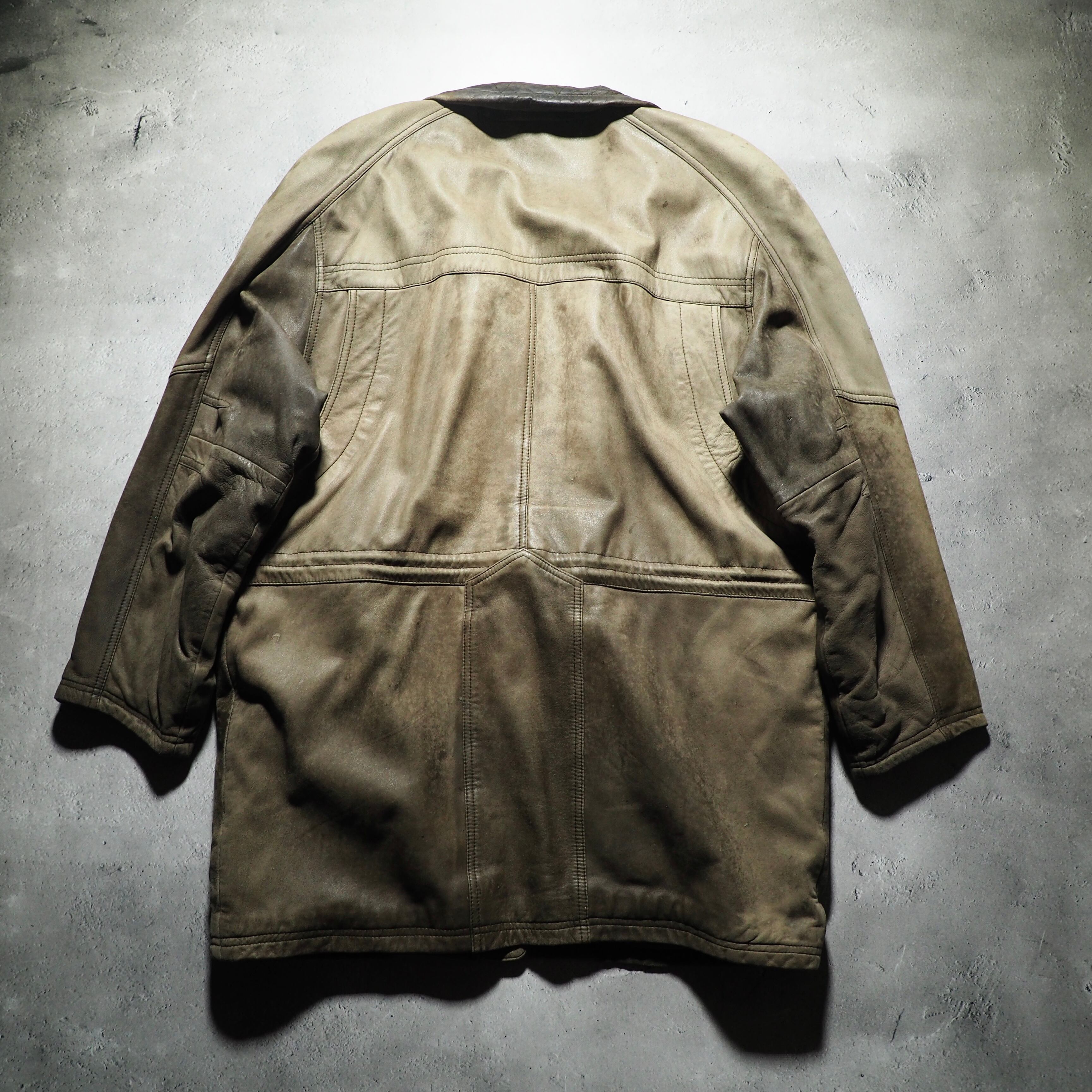 ” Deformation - 変形 ” Beautiful aging Fade color vintage loose sheep leather jacket