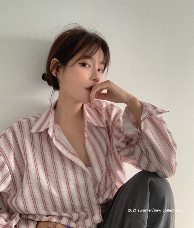 スタイルストライプシャツ 薄手ジャケット サマートップス ロング 夏物 モンロー48213240780