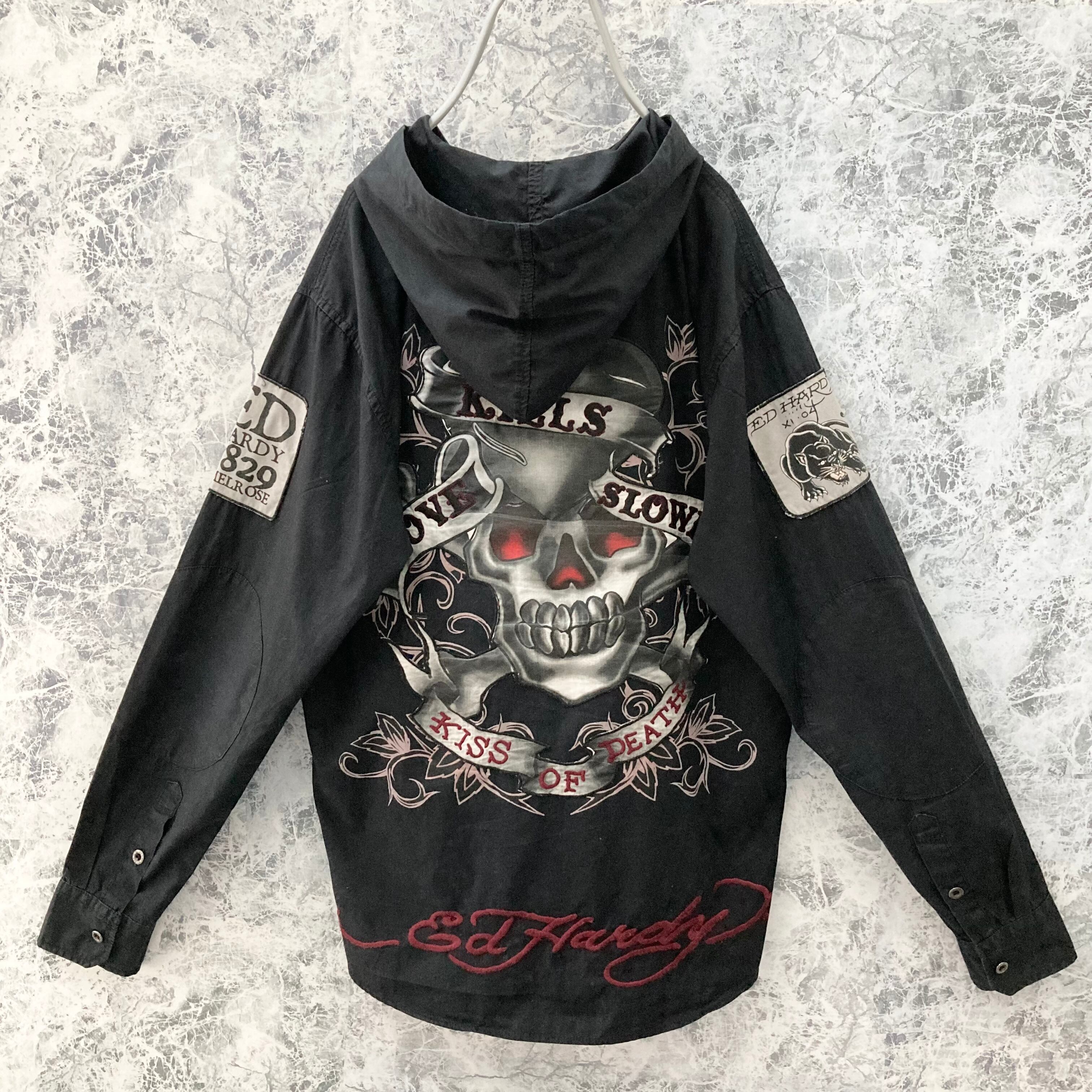 IT171 激レアUS古着エドハーディーバックスカルデザイン刺繍ロゴ IT171 激レアUS古着エドハーディーバックスカルデザイン刺繍ロゴ