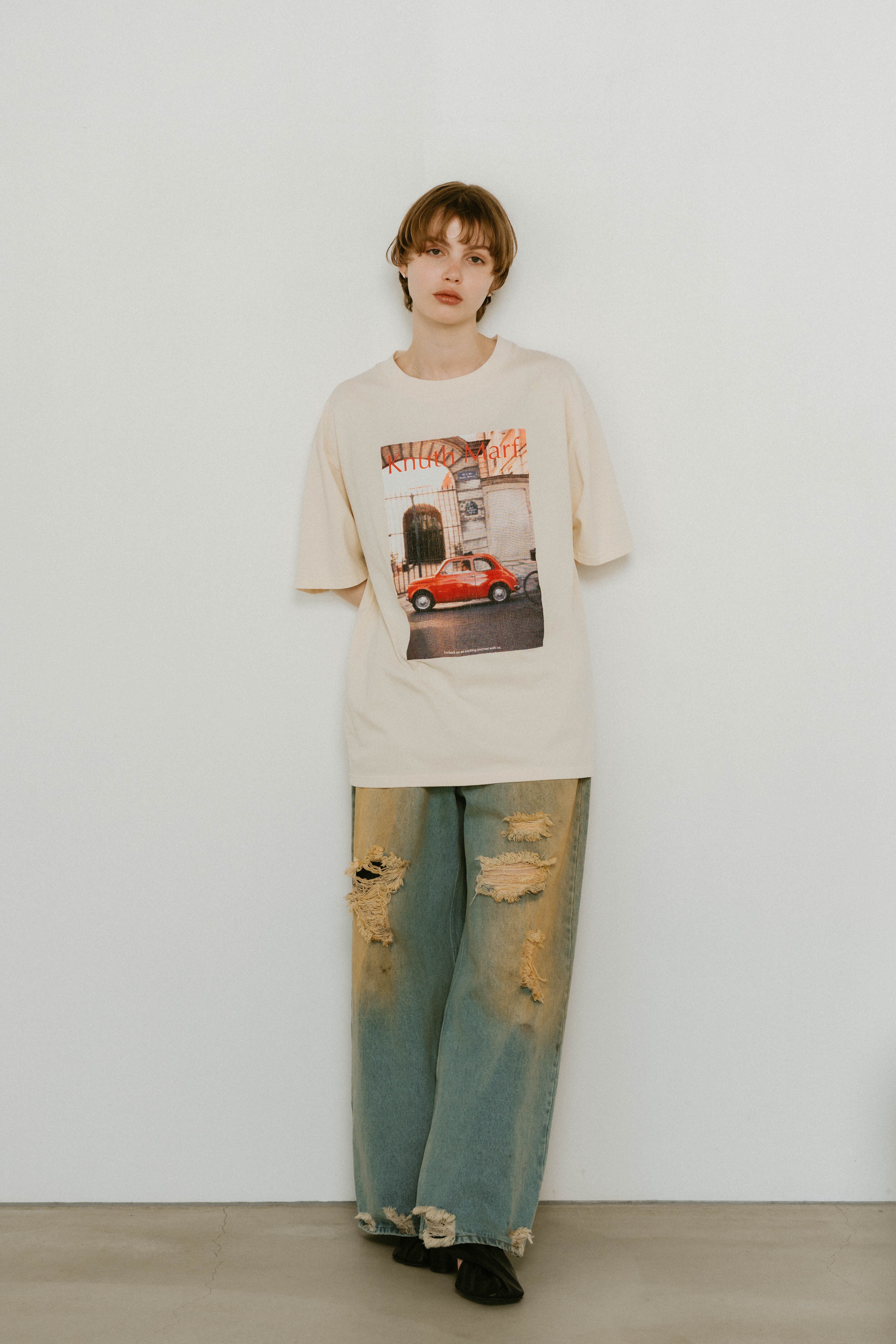 【Knuth Marf】vintage print T shirt/ivory