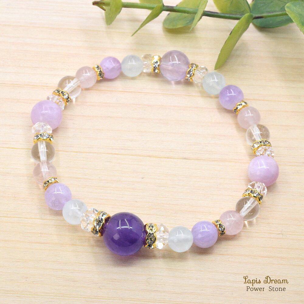 恋愛と家庭円満・心を癒やすお守り | アメジスト、クンツァイトのパワーストーン ブレスレット