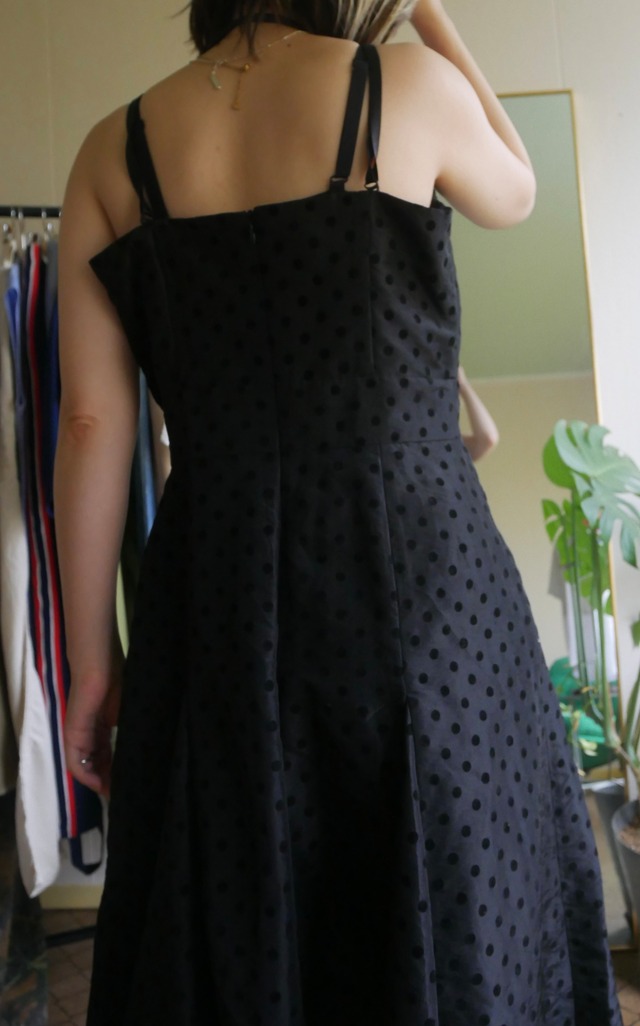 80s-90s Vintage Black Flocky Polka Dot Dress
