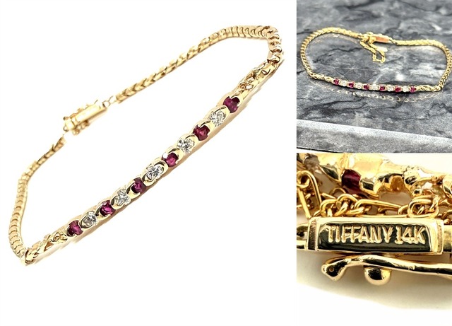TIFFANY ティファニー ダイヤモンド ルビー チェーン ブレスレット ゴールド K14 YG イエローゴールド ヴィンテージ ティファニー 希少 14K