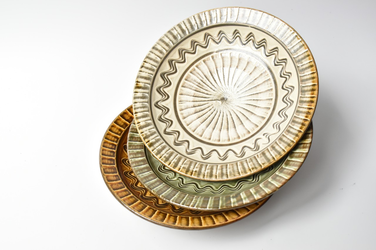 <Event Only> 小鹿田焼 / 坂本浩二窯  :  7寸皿 飴 刷毛 / 櫛描き