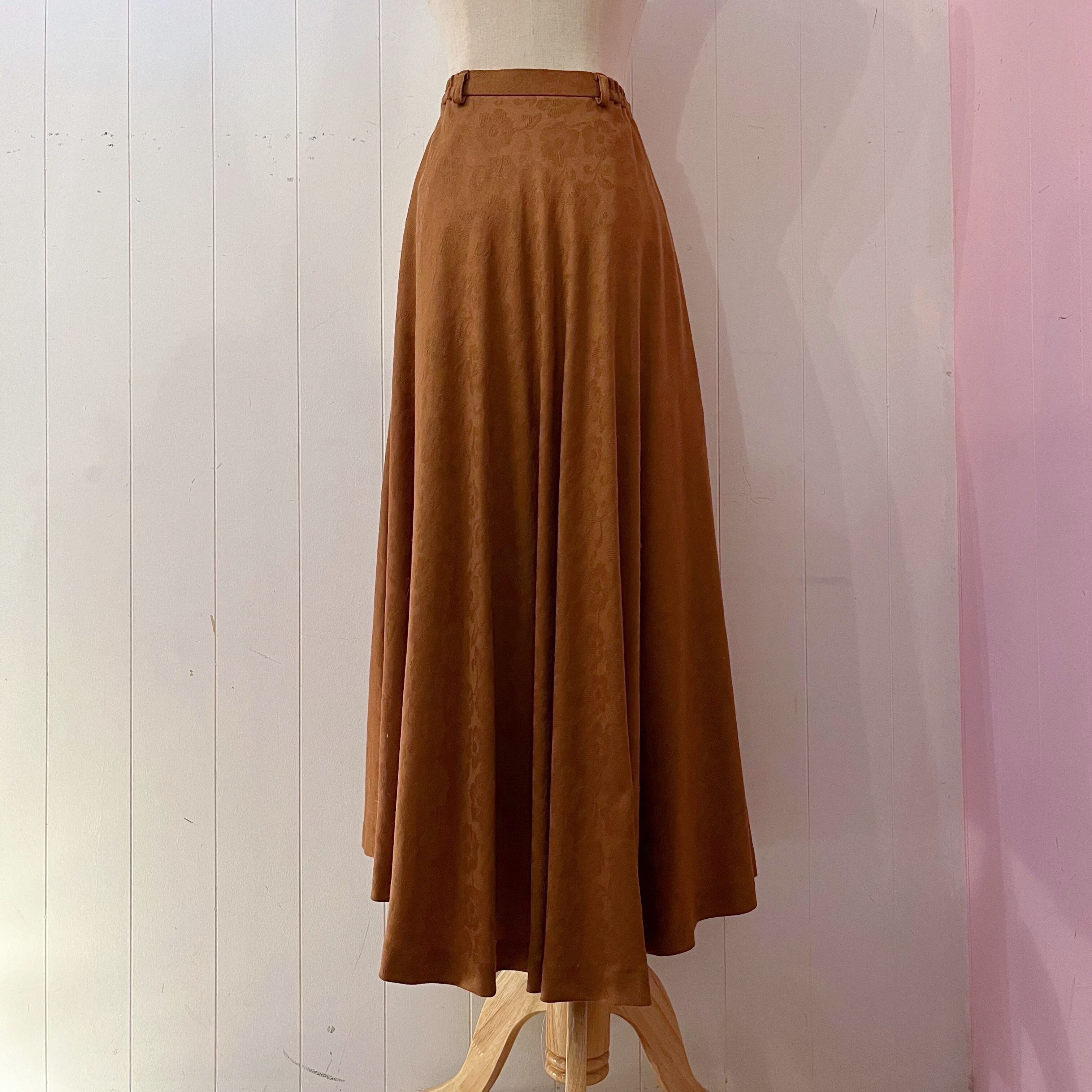 camel brown flower flare skirt