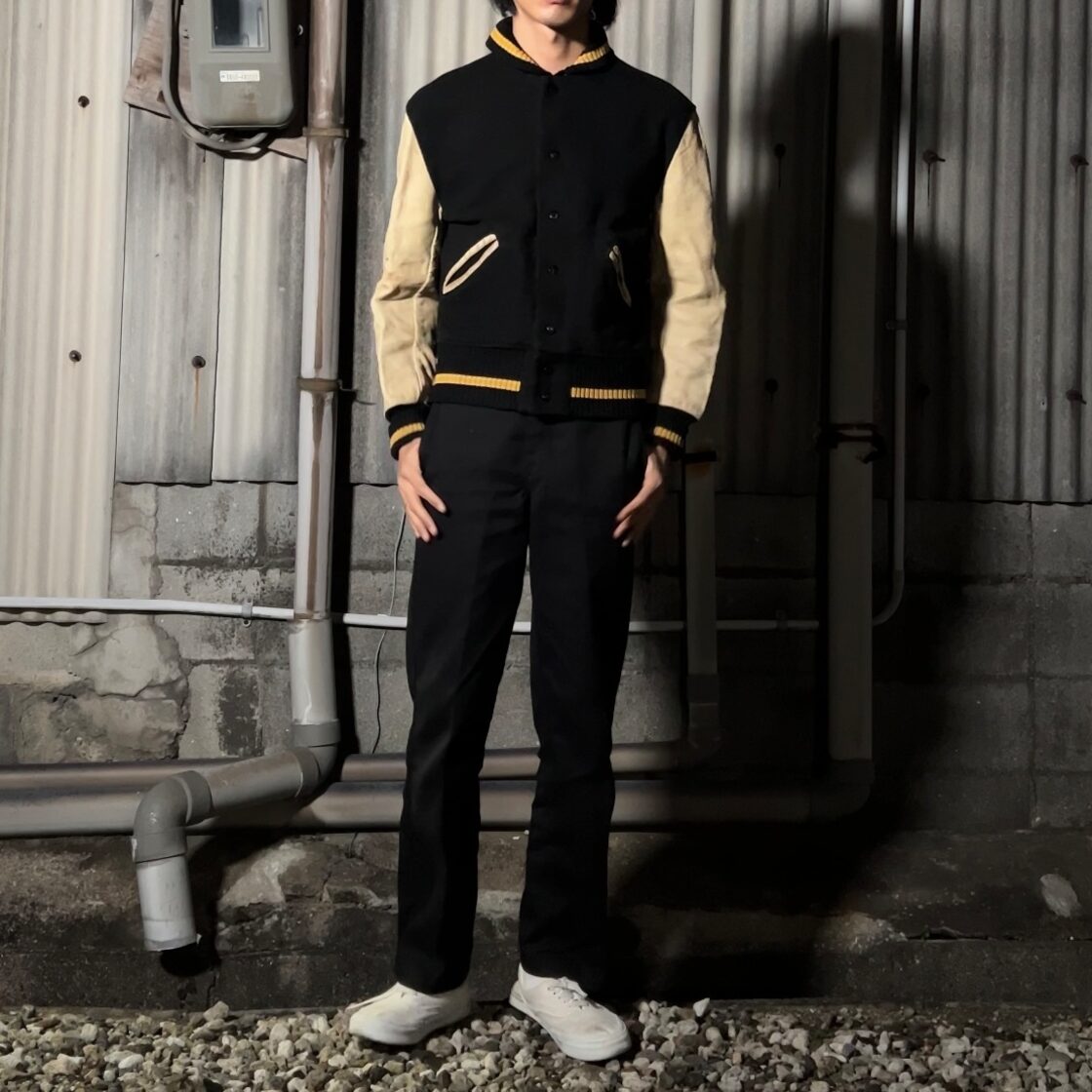 60s “HL WHITING” black × yellow stadium jamper boro 60年代 