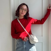 配色ラインリブknit/レッド