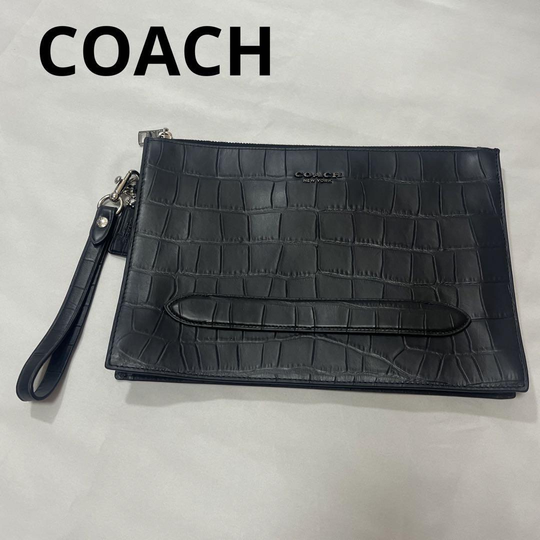 【極美品】COACH クラッチバッグ セカンドバッグ 型押し レザー ブラック