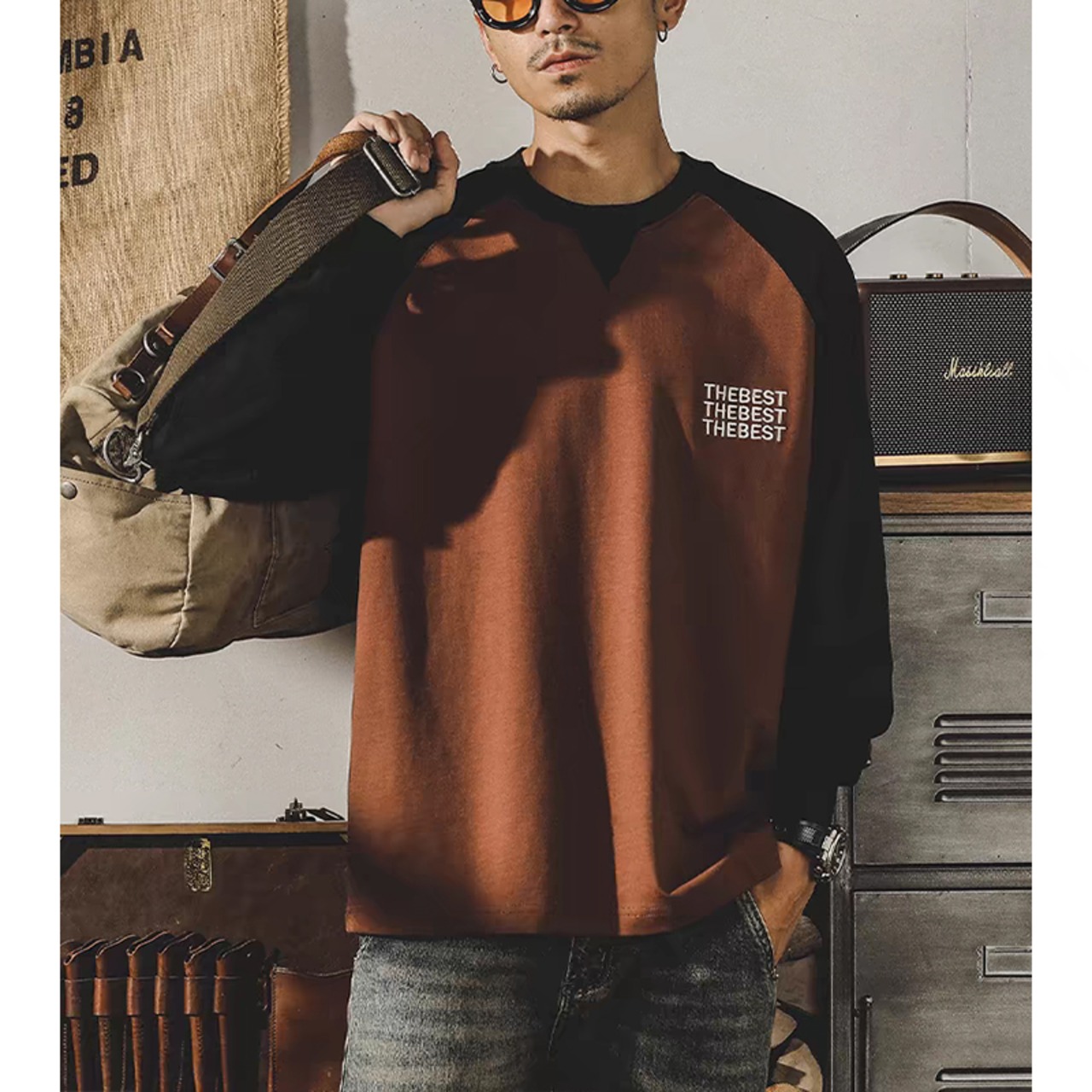 Bicolor crew neck long t-shirt 0216 - 3
