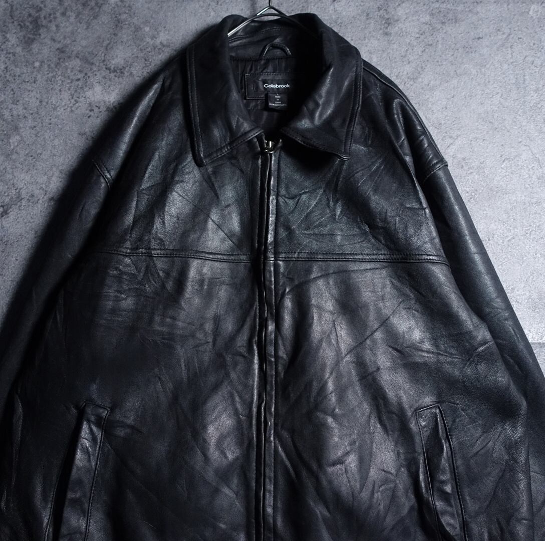 90s “Colebrook” Black Real Leather Zip Jacket | 古着屋 FORCE