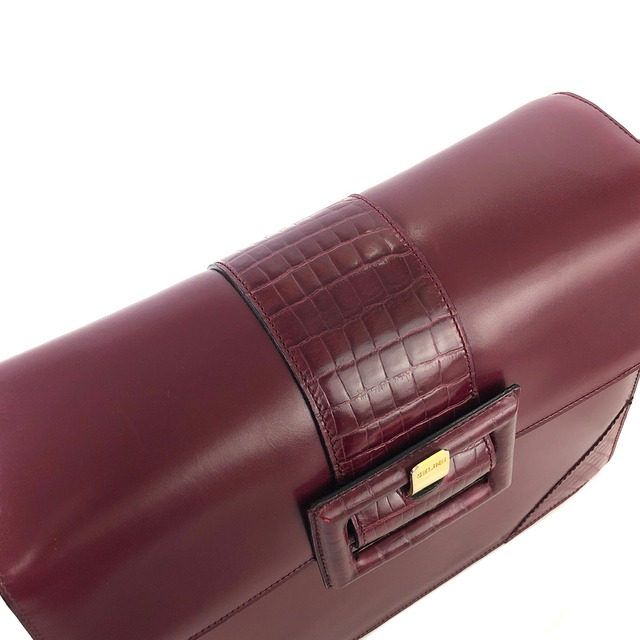 CELINE セリーヌ フロントベルト クロコ型押し ボックス ショルダーバッグ ボルドー vintage ヴィンテージ オールドセリーヌ wvxw4y