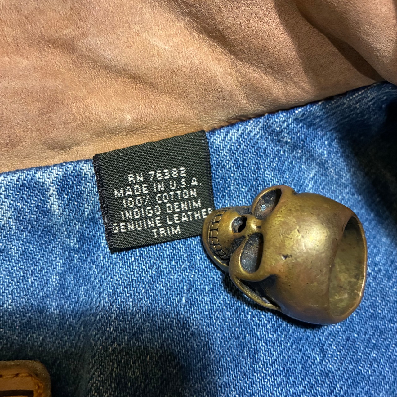 90s USA製 Timberland デニムジャケット　襟本革　ブルー　ティンバーランド