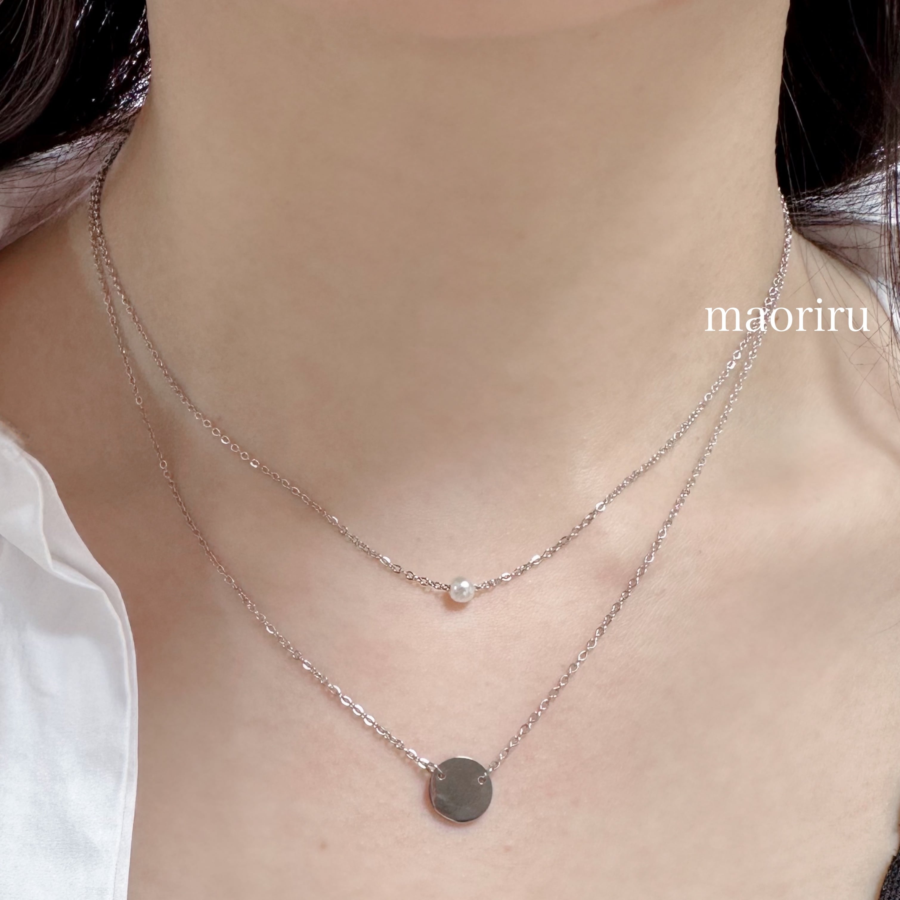 金アレ対応 316L 2連/single パール ネックレス (074)