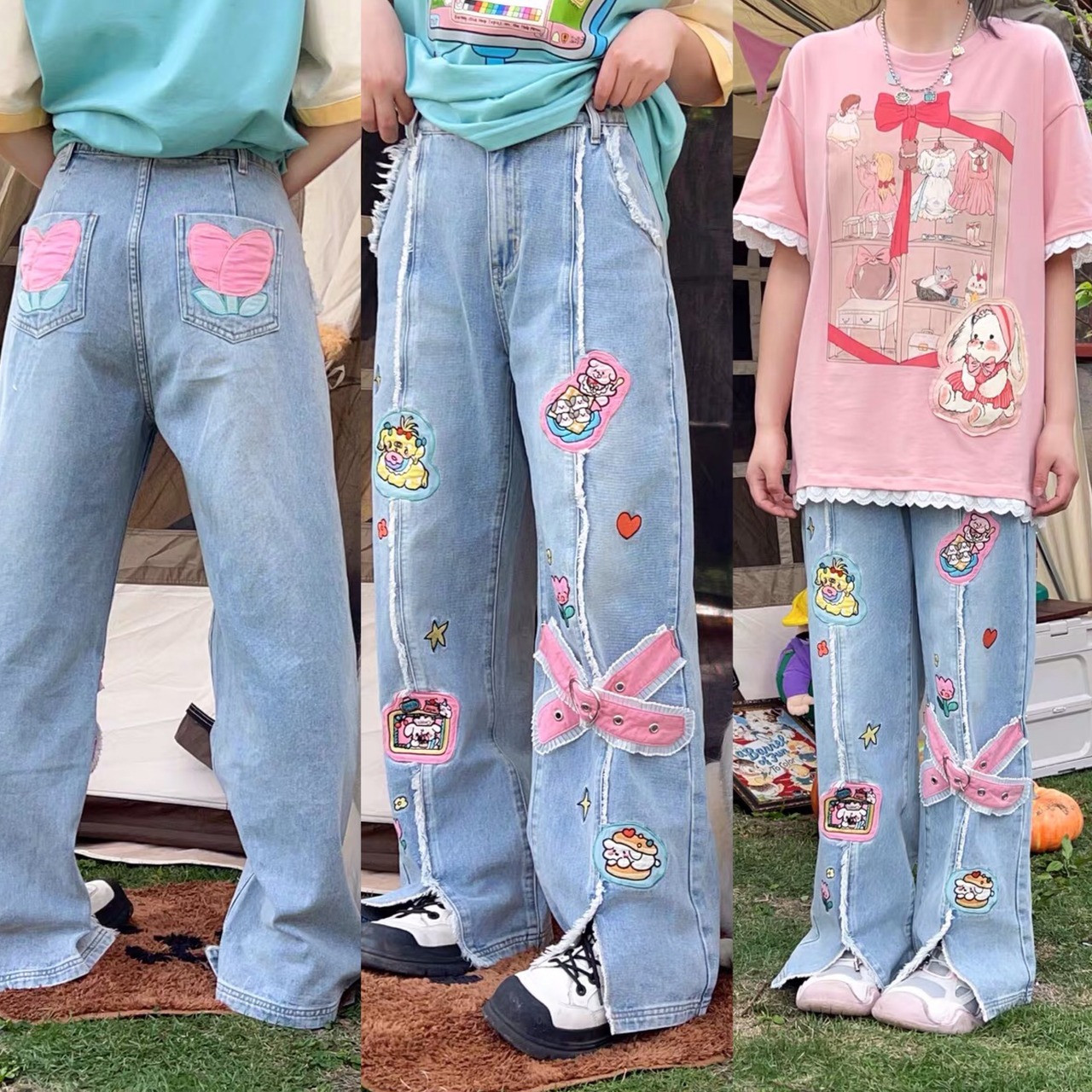 パンツ ボトムス ジーンズ デコレーション デニム ボトムス リボン 