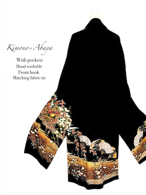 (Kimono×Abaya size:M) Cherry blossoms and fan motifs Kimono×Abaya　　