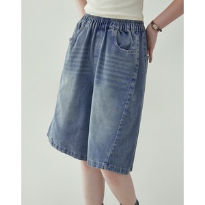 denim bermuda pants with elastic waist