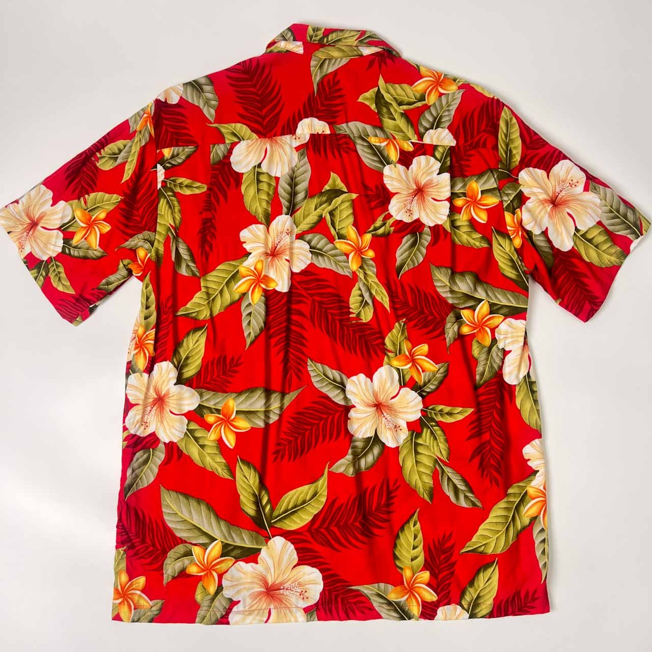 ハワイ製 TWO PALMS トゥーパームス ハイビスカス レーヨン 半袖 アロハシャツ ハワイアンシャツ M/レッド メンズ