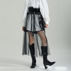 Leather Ruffles Mesh Skirt / レザー フリル メッシュ スカート