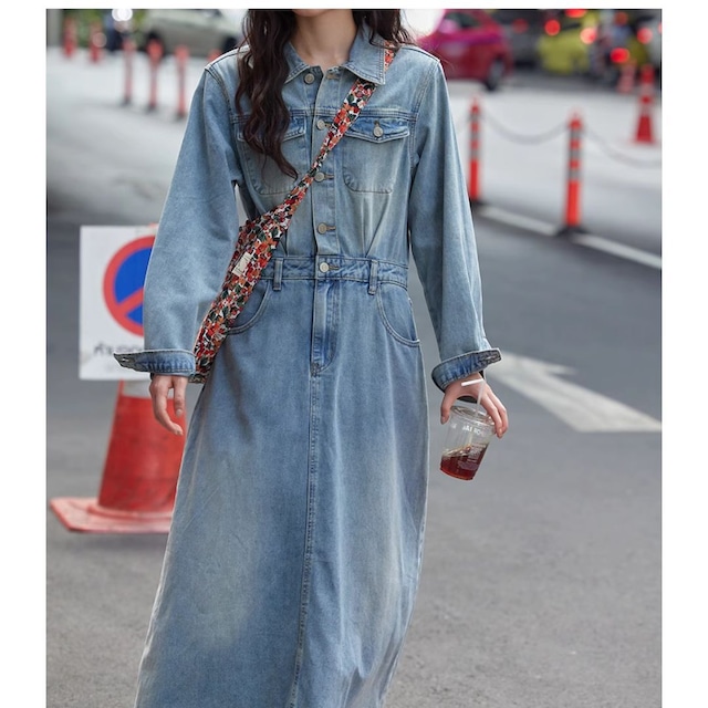 long-sleeved denim dress