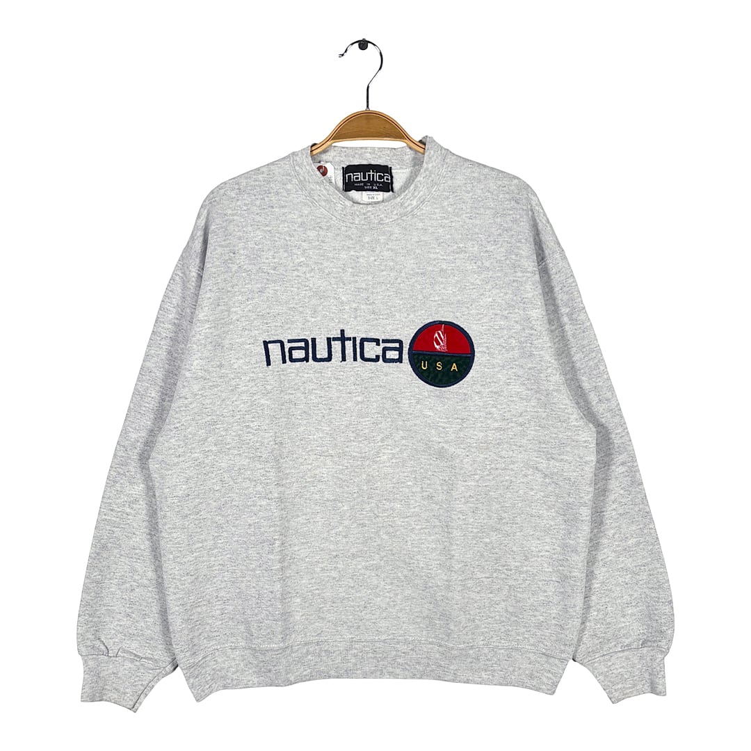 90s ノーティカ USA製 ヴィンテージ スウェット ロゴ刺繍 グレー NAUTICA サイズL XL CF1038