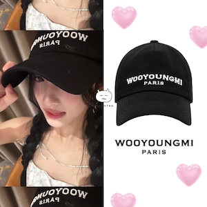 ★IVE イソ 着用!!【WOOYOUNGMI】ブラック エンブロイド ベースボールキャップ