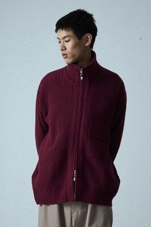 ZIP High Neck Drivers Knit / ｶｼﾐｱﾌﾞﾚﾝﾄﾞ ｳｰﾙﾘﾌﾞﾆｯﾄ / M734-K50-114