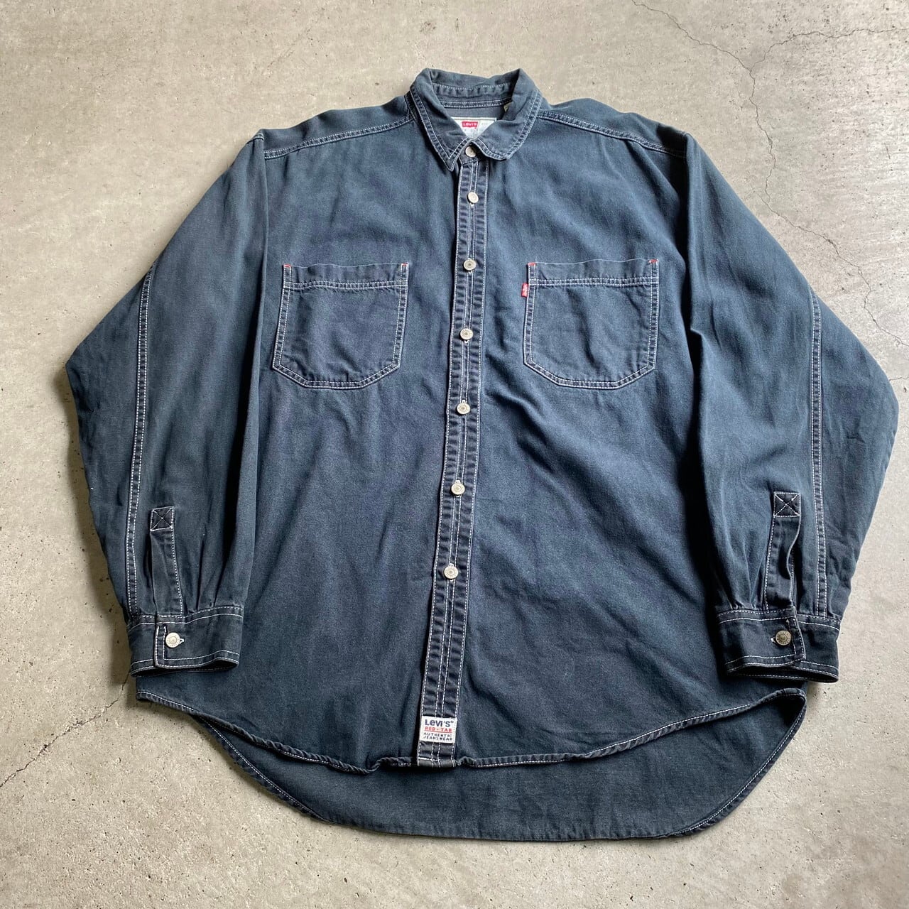 90年代 Levi's リーバイス RED TAB 長袖 ホワイトステッチ ブラックデニムシャツ メンズXL相当 古着 90s ビンテージ  ヴィンテージ チャコールブラック 墨黒【長袖シャツ】 | cave 古着屋【公式】古着通販サイト