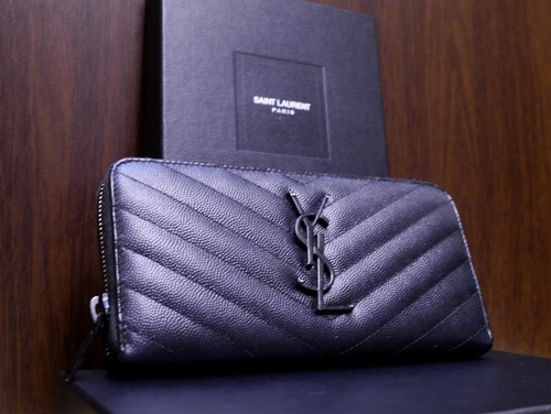 定番9万◆SAINTLAURENT PARIS サンローラン モノグラム キルティングレザー ラウンドジップ 長財布 黒◆ サンローランのアイコンモデル♪ 