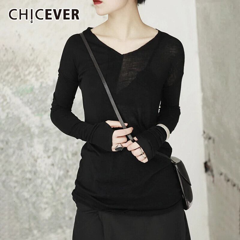 CHICEVERTシャツレディースVネック長袖ラージサイズルーズブラックシャツ2020秋の服 ロング 大きめサイズ オータム 秋物 6base548631081612