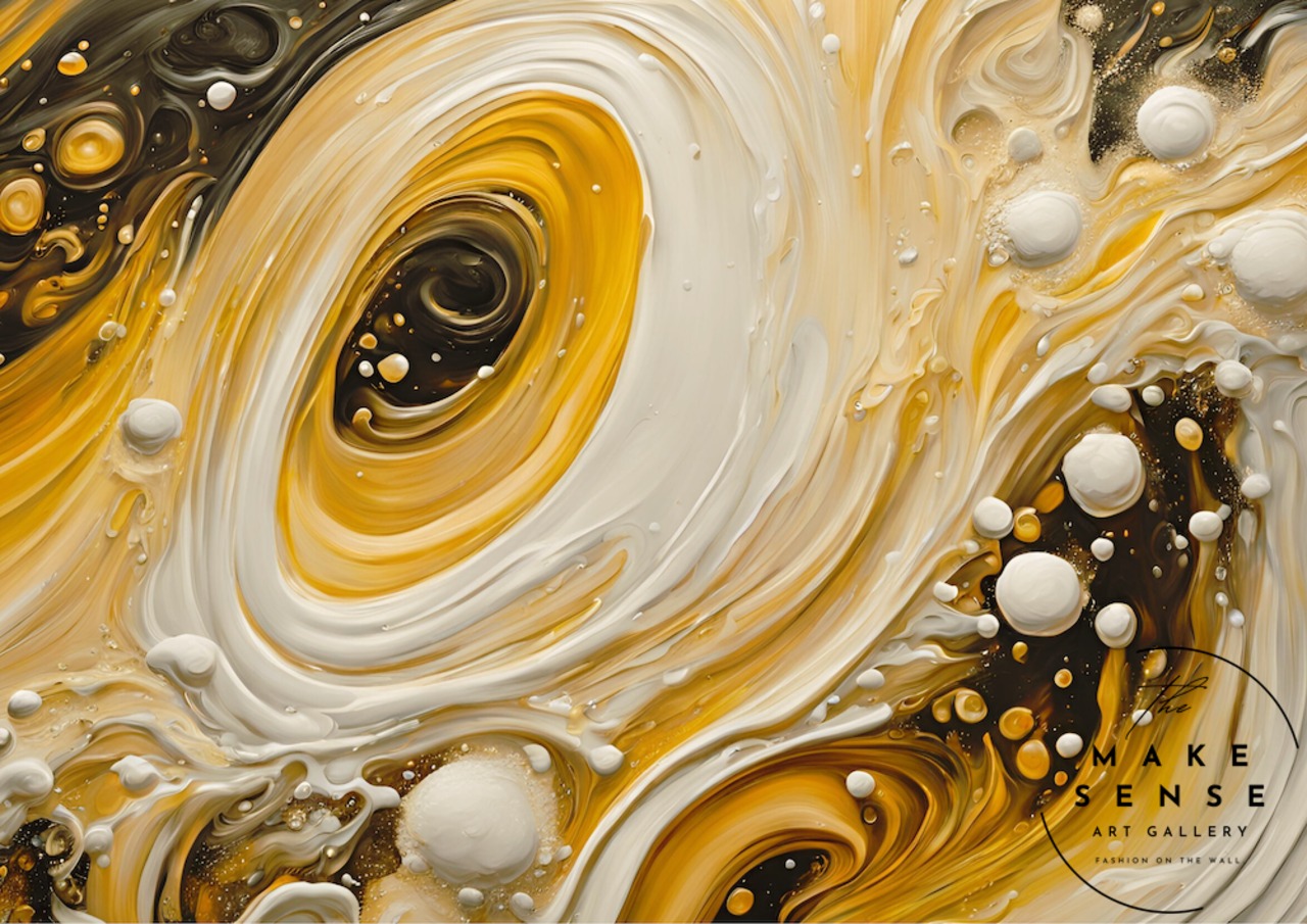 Golden Foam Flow｜ビールの泡と流れを描いた抽象アートポスター｜大人の晩酌空間を彩るモダンアート｜A3ポスター