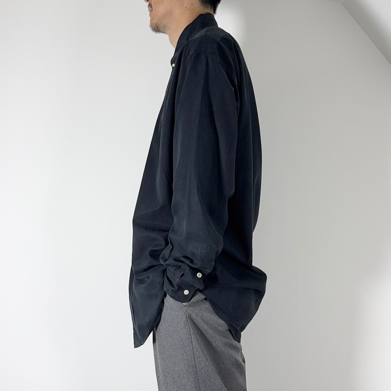 90s Ralph Lauren SILK COTTON shirt L/S BLAKE BLACK L 古着 - 17