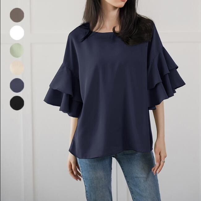 2022年新作 楽天人気 ブラウス 半袖シャツ レディーストップス フレア 激安