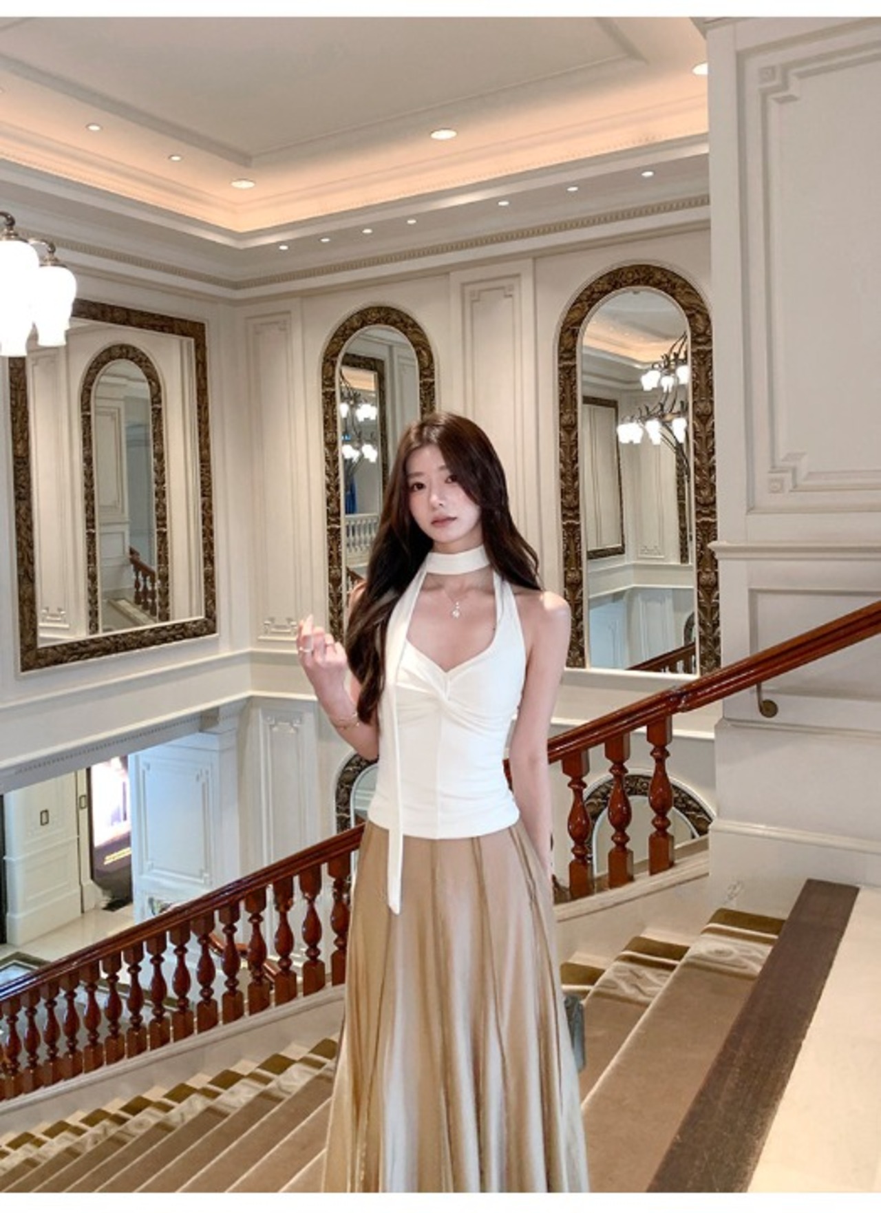 Glossy Material Pleated Flare Long Skirt【H00072】