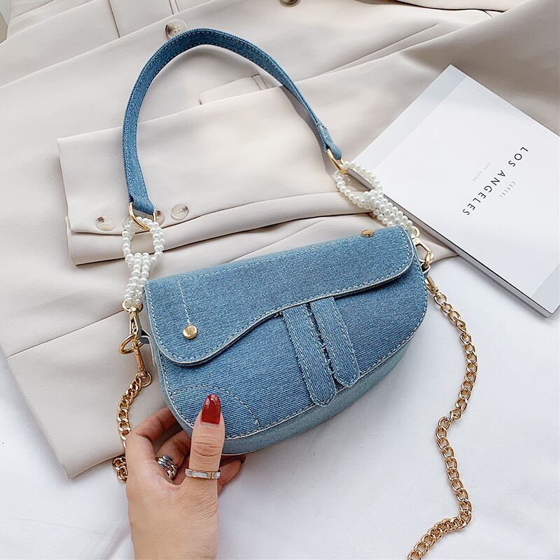 夏の小さなバッグ女性バッグ2020新しいトレンディなワイルドチェーンショルダーバッグネット赤ファッションデニムクロスボディバッグ Tiancai_Wing_Bag2645030