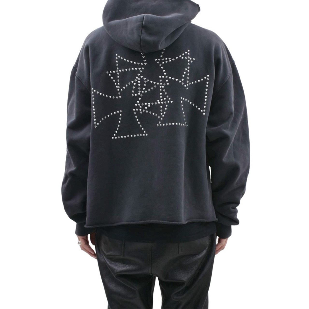 【ASKYURSELF】RAW CROSS STUDS ZIP HOODIE - 4