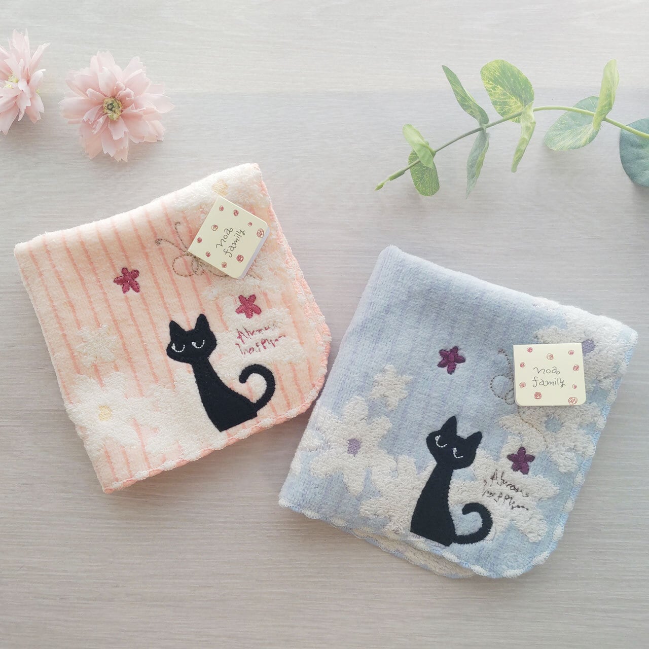 猫柄 タオルハンカチ フラワーサークル プレゼント 猫グッズ ねこ【062
