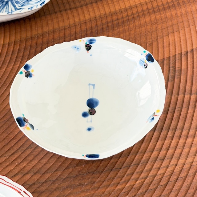 松尾貞一郎 | やわらか浅鉢(5,5寸変形浅鉢) 約16cm(染錦錆丸紋)貞土窯・有田