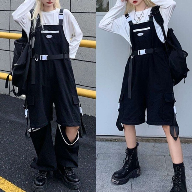 漆黒色の取り外し可能なサロペット