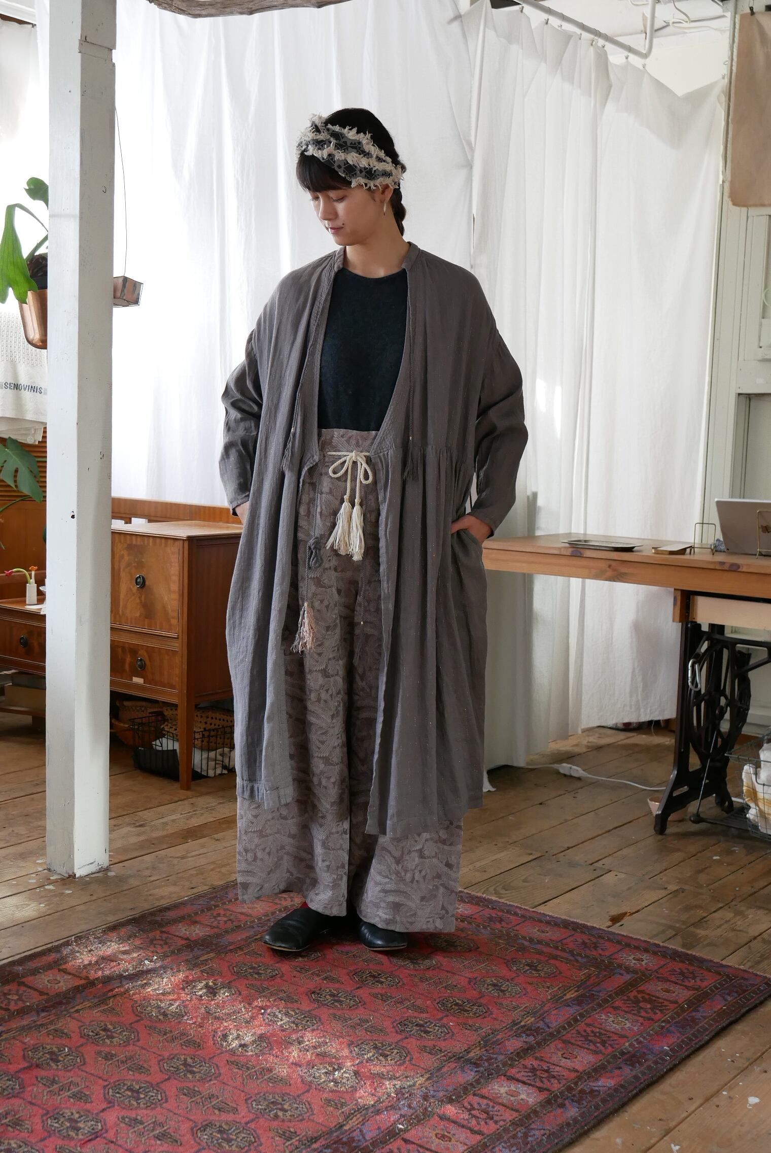 YURTAO】ラメカントリークロス カシュクールワンピース タックスリーブ