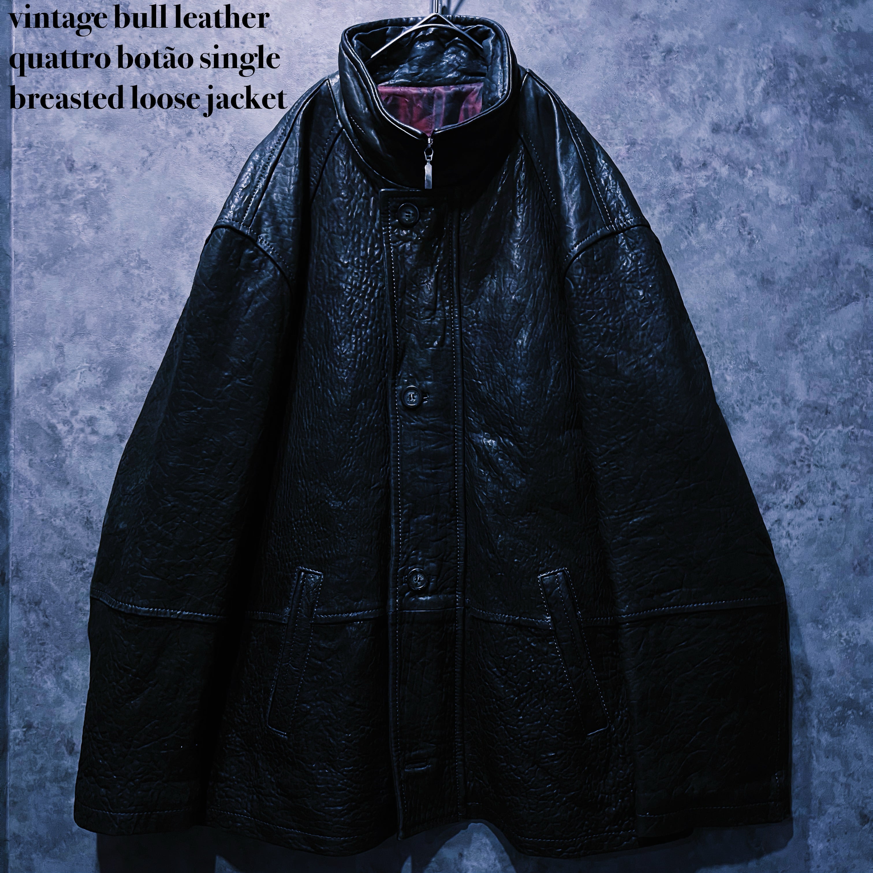 【doppio】vintage bull leather quattro botão single breasted loose jacket