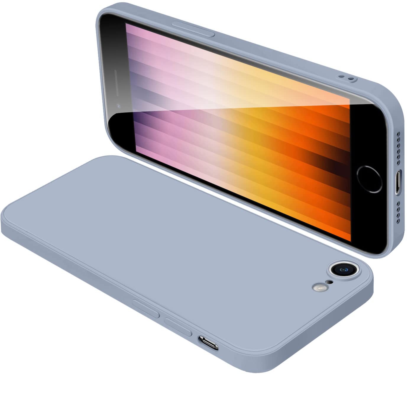 に適合するiPhone SE3 SE2 8 7 用のケース シリコン アイフォン SE3 用のカバー スマホケース 全面保護 耐衝撃 液体シリコーン 薄型 ストラップホール付き 滑り止め 落下防止 4.7インチ(グレーブルー)