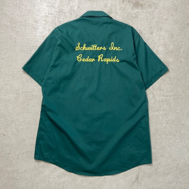 70年代 USA製 PROTEXALL 半袖 ワークシャツ オープンカラー 開襟 メンズXL相当 古着 70s ヴィンテージ VINTAGE 緑色【半袖シャツ】/グリーン